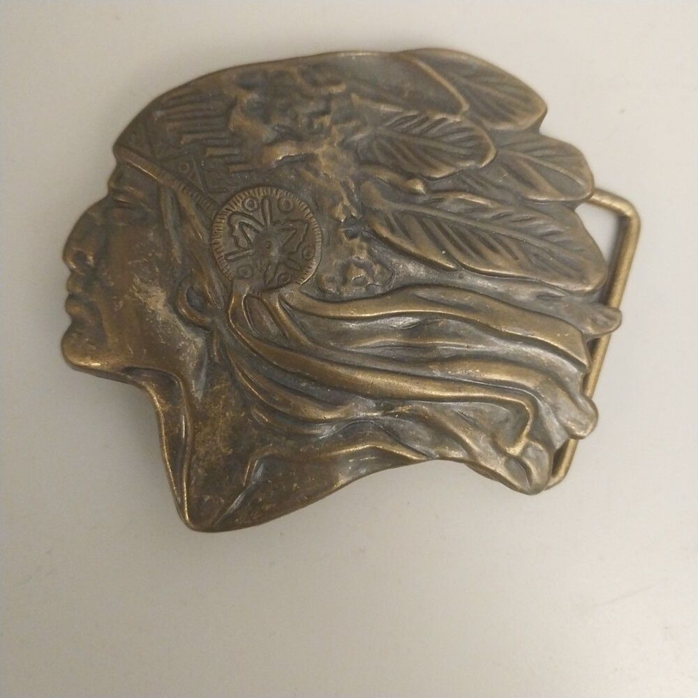Native American Indian Chief Headdress Belt Buckle Vintage